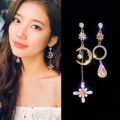 ムーンドロップ シャンパン ビジュー アシンメトリー ピアス インポート品のサムネイル