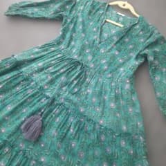 インド綿ブロックプリント 5段ティアードワンピース - メルカリ