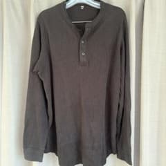 UNIQLO ワッフルヘンリーネックtシャツ ブラック Lのサムネイル
