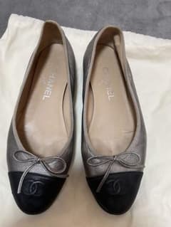 CHANEL バレエシューズ シルバー/ブラック 38 - メルカリ