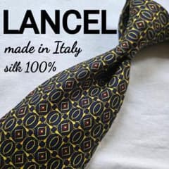 LANCEL シルク100% ネクタイ 幾何学模様 ゴールド ネイビー - メルカリ