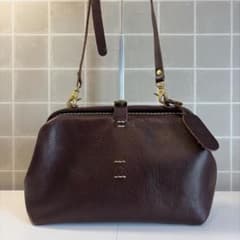 CHAM チャム 本革 レザー ショルダーバッグ ダレスバッグ がま口 ブラウン