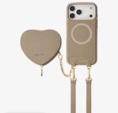 CUSTYPE グレー iPhone 17 Pro Maxケース ハート型ポーチ iPhone 17 Pro用レザーバイカラーハートケース – シックで完璧にマッチ