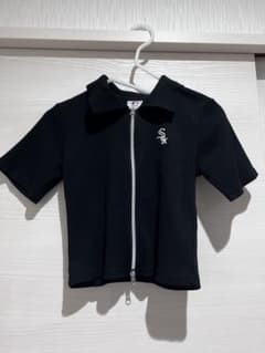 MLB Chicago White Sox ジップアップ 半袖ニット ブラックのサムネイル