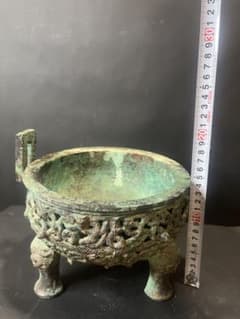【八福】　時代古作 古銅造 青銅香炉 三足香炉 獅子（狻猊）鈕 獣耳のサムネイル