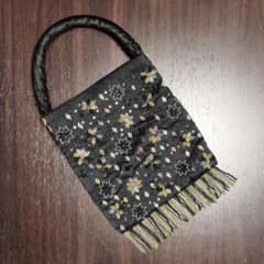 ビーズ刺繍 パーティーバッグ ブラック フリンジ - メルカリ