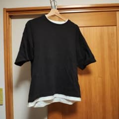 レイヤード風 半袖Tシャツ ブラック ホワイトのサムネイル