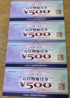 ヤマダホールディングス 株主様お買物優待券 500円券×4枚のサムネイル