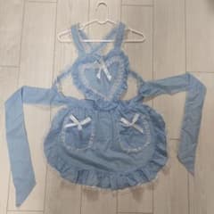水色ハート型フリルエプロン メイド 服 余興 コスプレ 結婚式のサムネイル