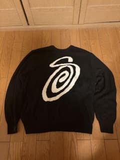 Stussy スワールロゴ ニットセーター M ブラック - メルカリ