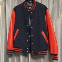 メンズ スタジャン ネイビー レッド レザー袖のサムネイル