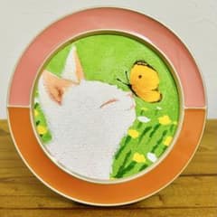 アクリル画 手描き 原画 絵画 猫 猫の絵 蝶々 こんにちは - メルカリ