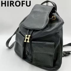 ヒロフ ミニリュック 巾着リュック レザー Hロゴ シボ革 ブラック