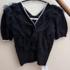 SNIDEL ネイビー フリル 半袖ニット Fのサムネイル