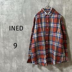 4556【イネド/INED】長袖カジュアルチェック柄シャツM麻リネン100%