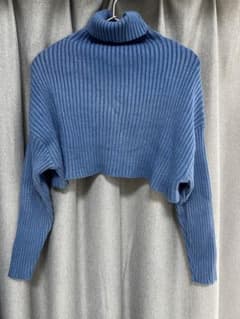 グレイル　タートルネック ショート丈 リブニット 長袖 ブルーのサムネイル