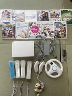 動作確認済】Wii 本体・リモコン・ヌンチャク・ハンドル・ソフト11本