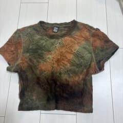 シーインSHEIN クロップド丈 半袖Tシャツ ブラウン×カーキのサムネイル