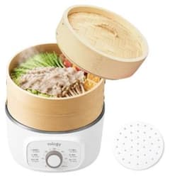 新品 sology 電気せいろ 電気蒸し器 竹製せいろ 15cm 1〜2人用のサムネイル