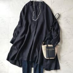 定価4,2万♪美品 アドーア リネンビッグブラウス 38 黒 麻100 日本製