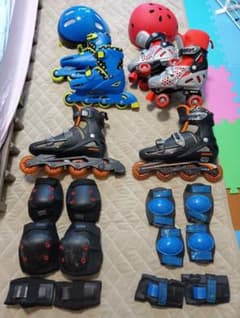 インラインスケート親子2個　ローラースケート子供1個　ヘルメットプロテクター付のサムネイル