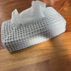 ハンドメイド ワッフル編み ティッシュケース グレーのサムネイル
