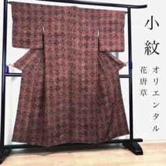ZF-479 小紋 花唐草 オリエンタル 正絹 袷 広衿 お洒落 モダン 上質