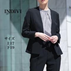 大きいサイズINDIVIノーカラージャケットパンツスーツセットアップ上17