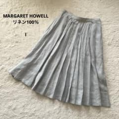 マーガレットハウエル リネン フレアスカート ライトグレーI プリーツ