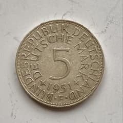 C897 1951年 5マルク銀貨-F ドイツ - メルカリ