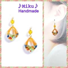 No.633-F 琉球ガラス☆変形☆カラーレジン☆ピアス・イヤリング