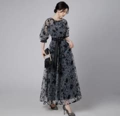 【新品XL】花柄シースルーロングドレス Aライン ロング丈 結婚式のサムネイル