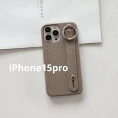 iPhone15pro 耐衝撃 ハンドベルト型 レザー スマホ ケース ブラウンのサムネイル