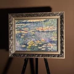 ☆秀作☆ 手書き油絵 モネ 睡蓮 肉筆絵画 額付き インテリア 油彩画