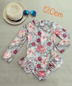 Thumbnail of 【新品】水着　花柄　ターコイズ　120 スイムスーツ　ラッシュガード