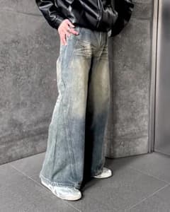 YOLO バックデザインウォッシュドワイドデニムパンツのサムネイル
