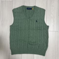 Polo グリーン ケーブルニット ベスト Mのサムネイル