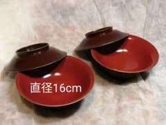 輪島塗 2客 漆器 漆 お椀 蓋付 金縁 羽反椀　直径16cm　満水400mlのサムネイル