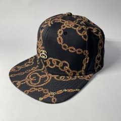 STUSSY ステューシー cap キャップ チェーン 総柄 黒 金 ゴールド