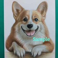 色鉛筆画(13.5×19cm)「んばぁ〜♪」犬・コーギー♡ 色鉛筆画(13.5×19cm)「んばぁ〜♪」犬・コーギー♡ - メルカリ
