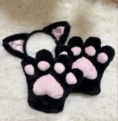 猫耳カチューシャと肉球手袋セット　ピンク　ホワイトのサムネイル