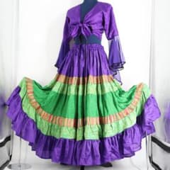 【美品 インド製ベリーダンス用】パープル×グリーン eden ジプシー25ヤード 美品 インド製ベリーダンス用】パープル×グリーン eden ジプシー