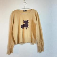 カシミヤ100％ GioLa ニット セーター 長袖 キャメル 猫柄のサムネイル