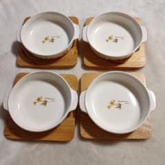ウッドコースター付 NIKKO ボンシェール 耳付き グラタン皿ボウル 花柄