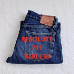 RESOLUTE リゾルト 711 デニム 濃紺 耳付 W31 RESOLUTE リゾルト 711 デニム 濃紺 耳付 革パッチ W30 L36