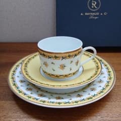 【美品】レイノー リモージュ 金彩リース柄 3枚セット 仏製 プレート1950代 希少!リモージュ レイノー 花柄 カップ&ソーサー&プレートセット