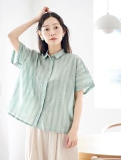 and myera ストライプ 半袖シャツ グリーンのサムネイル