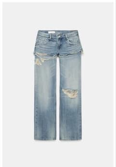 ZARA TRFダブルエフェクトローライズストレートデニムパンツ　9号のサムネイル