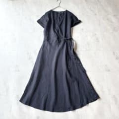 Ralph Lauren リネンロングワンピース　カシュクール　リボン　Vネック Ralph Lauren リネンロングワンピース カシュクール リボン Vネック
