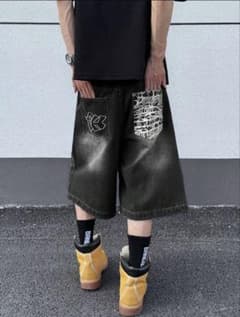 各サイズあり　ブラック デニム ハーフパンツ ストリート系のサムネイル